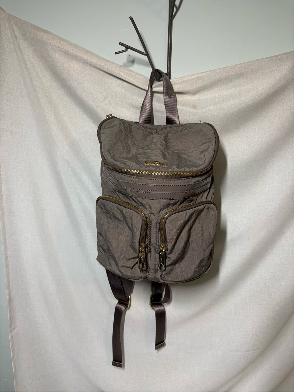 Kipling Taupe Nylon Backpack with Front Pockets